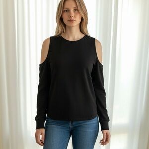 Theory Black Radly Cold Shoulder Long Sleeve Top Size S